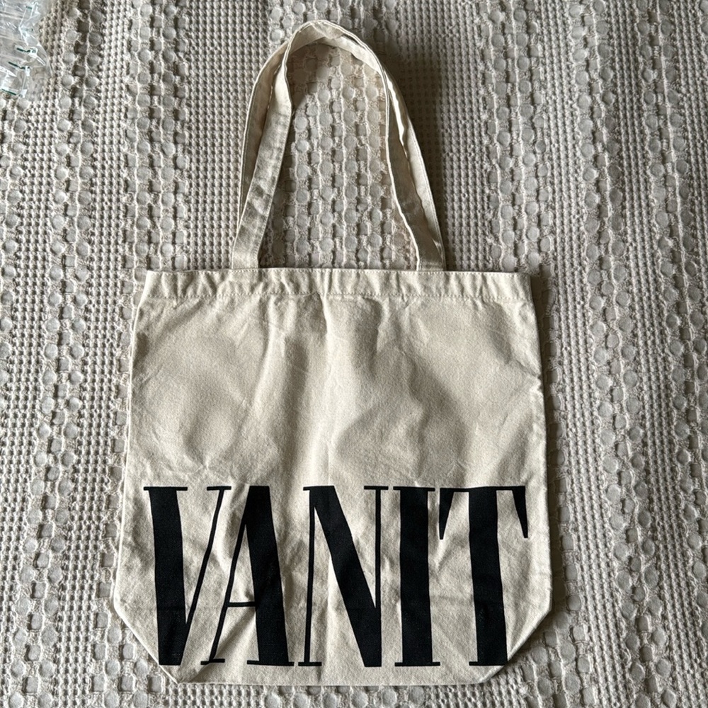 Vanity Fair Cream Canvas Tote Bag Travel Big Block Letters